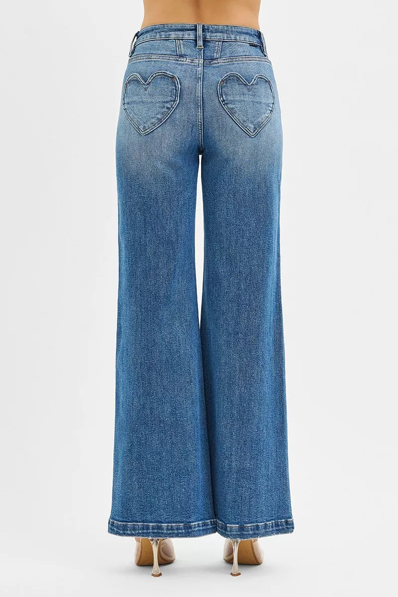High Rise Wide Leg Jeans w/Front Yoke