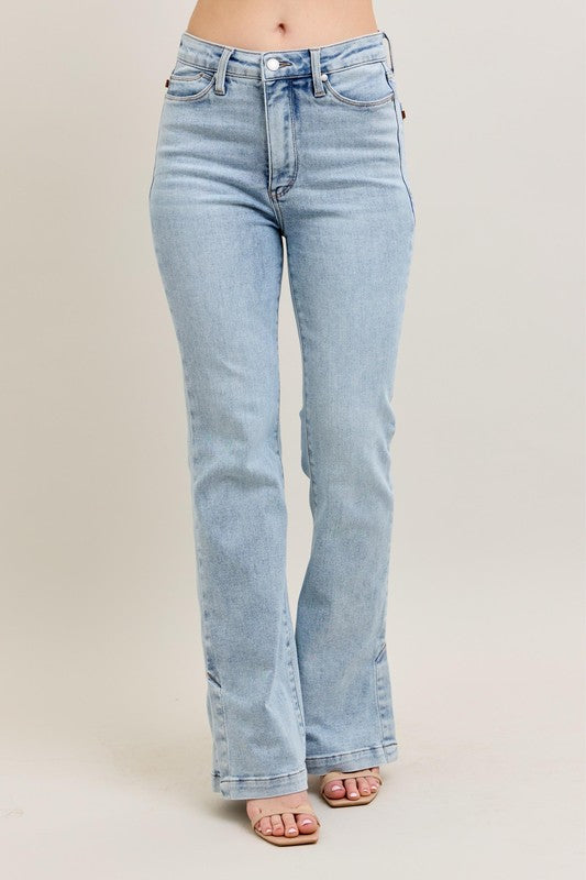 Tummy Control Vintage Wash Side Slit Slim Boot Jeans