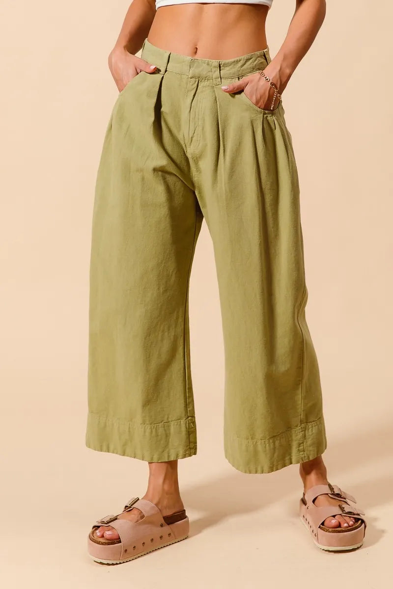 Mid Rise Wide Leg Chino Pants