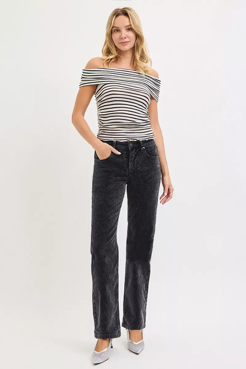 Tummy Control Mid Rise Corduroy Pants