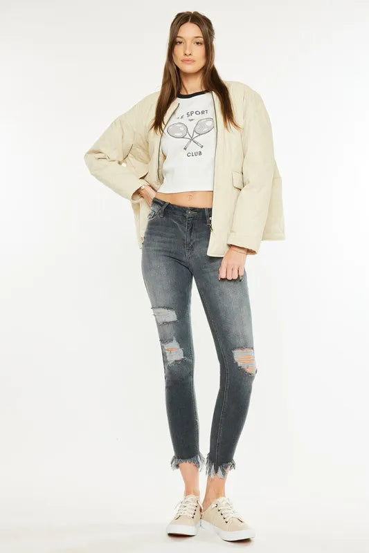 High Rise Distressed Ankle Skinny Jeans