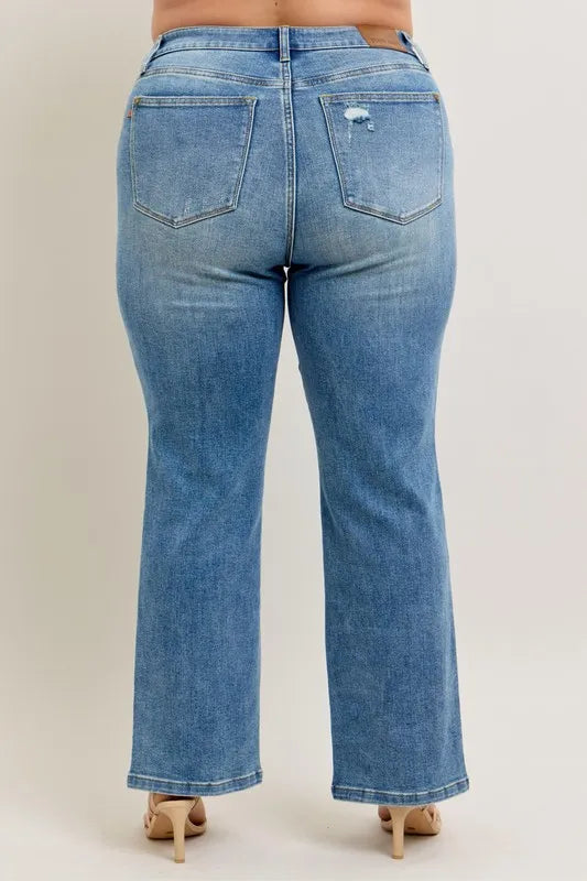 High Waist Front Seam & Slit Straight Jeans