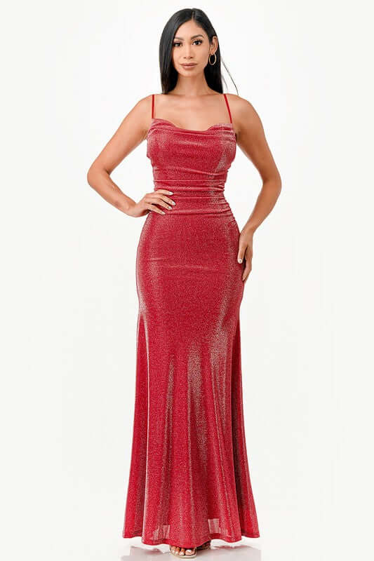 Sparkling Jacquard Cowl Neck Dress