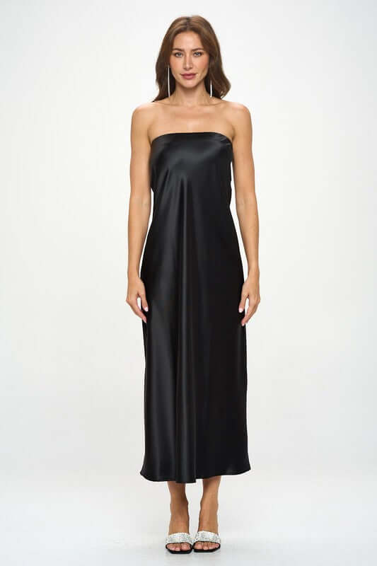 Silky Satin Tube Draped Dress.