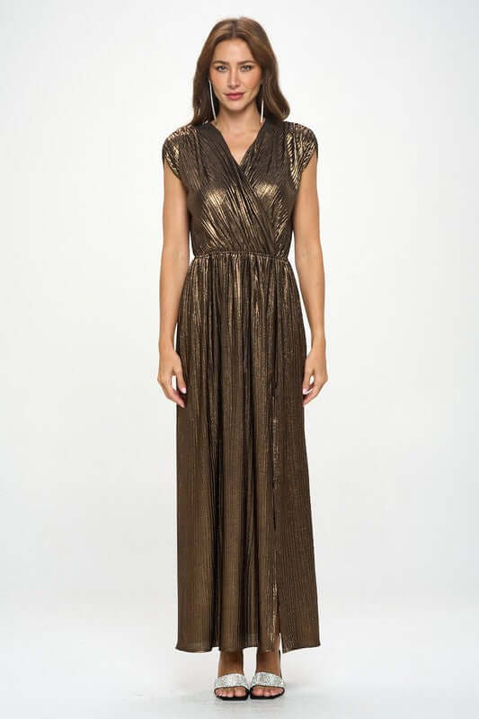 Sleeveless Metallic Maxi Dress
