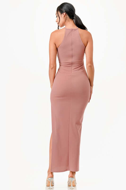 Keyhole A-Line Dress with Pintuck Pleats