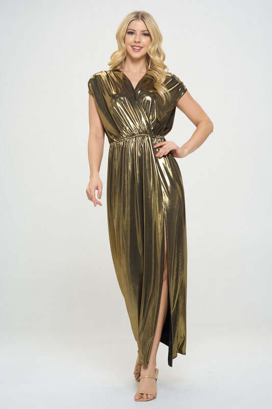 Sleeveless Metallic Maxi Dress