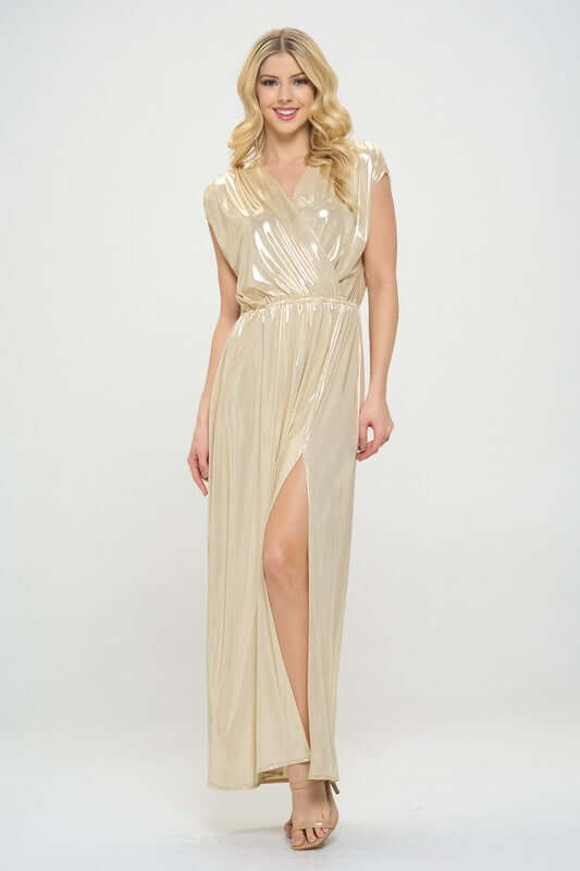 Sleeveless Metallic Maxi Dress