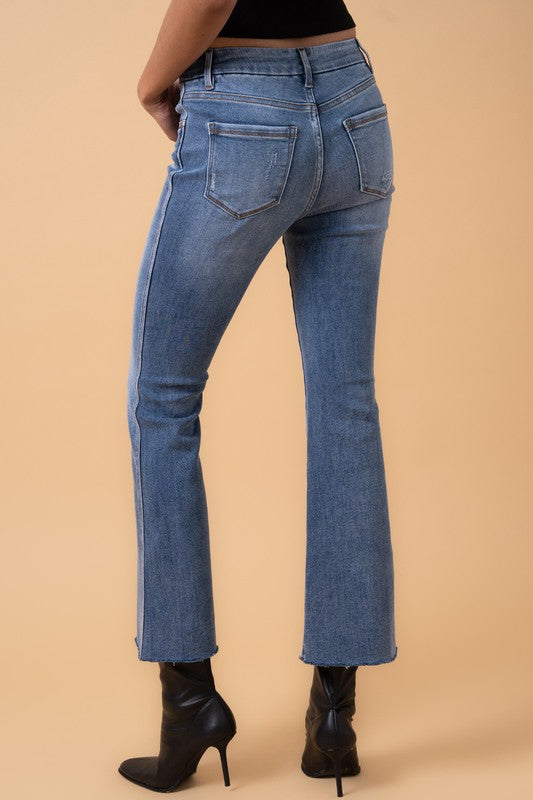 Mid Rise Flare Crop Jeans