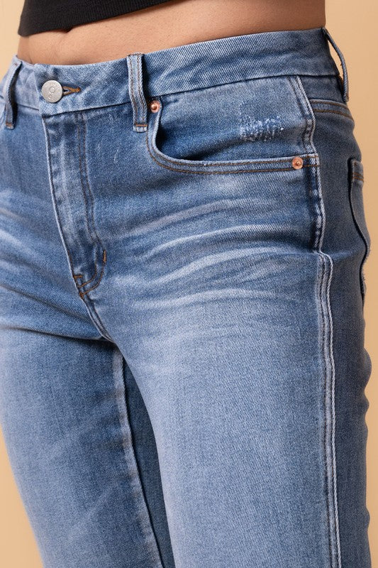 Mid Rise Flare Crop Jeans