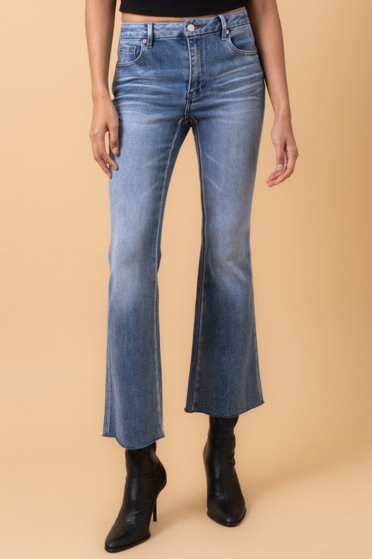 Mid Rise Flare Crop Jeans