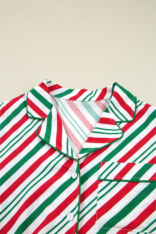 Christmas Stripe Velvet Bow Pajama Set