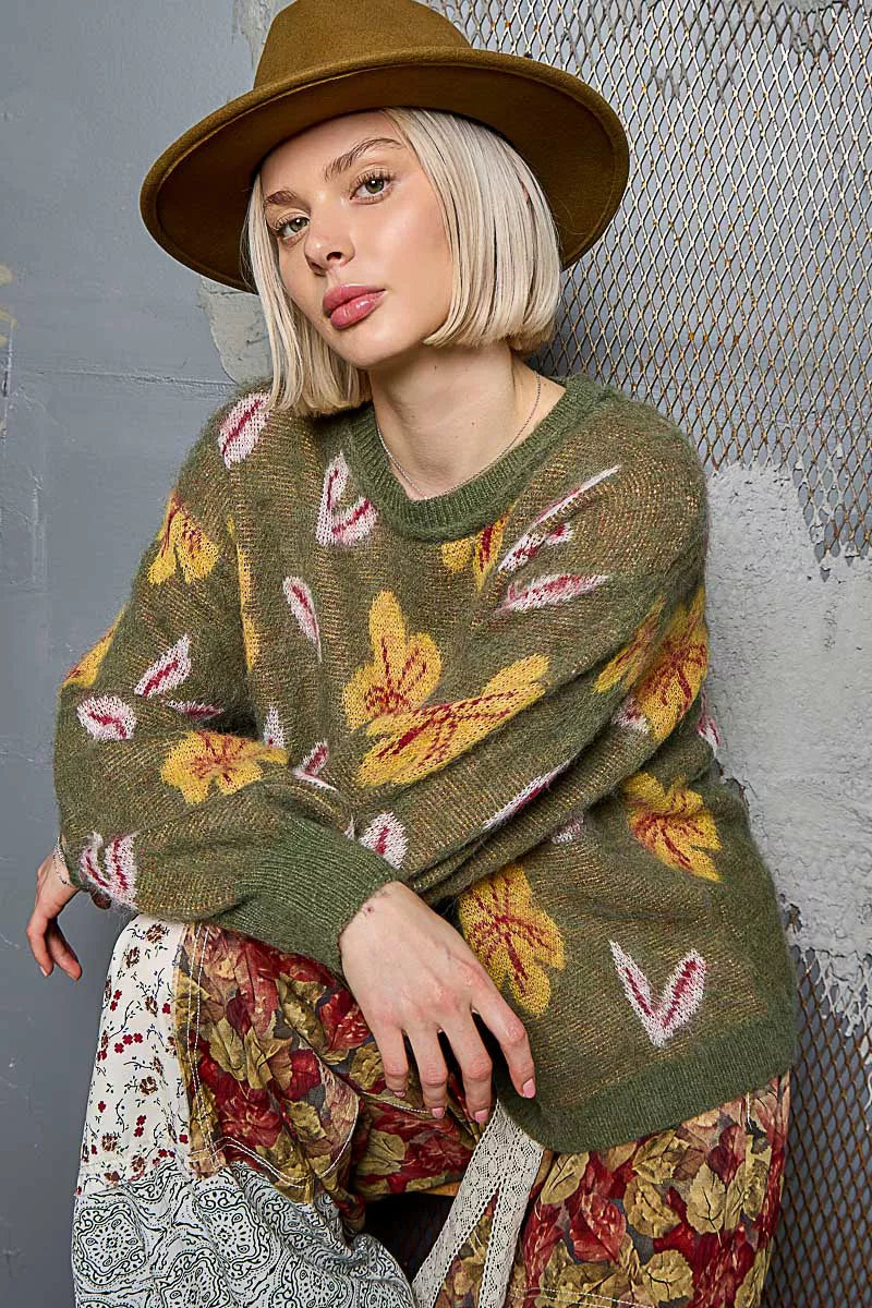 Floral Pattern Balloon Sleeve Sweater