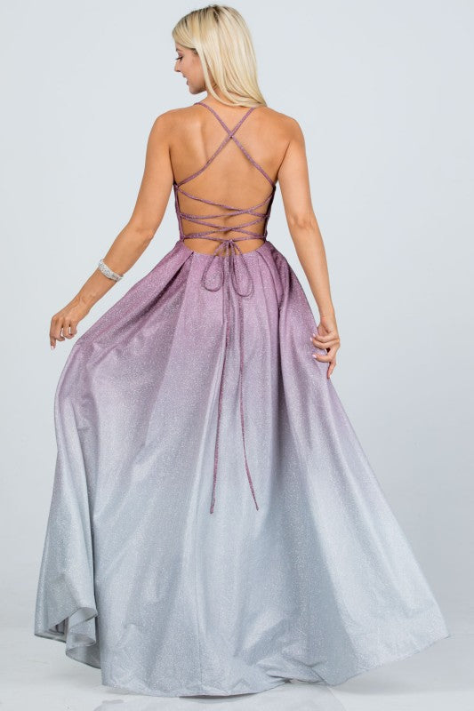 Spaghetti Strap Open Back Floor-Length Gown
