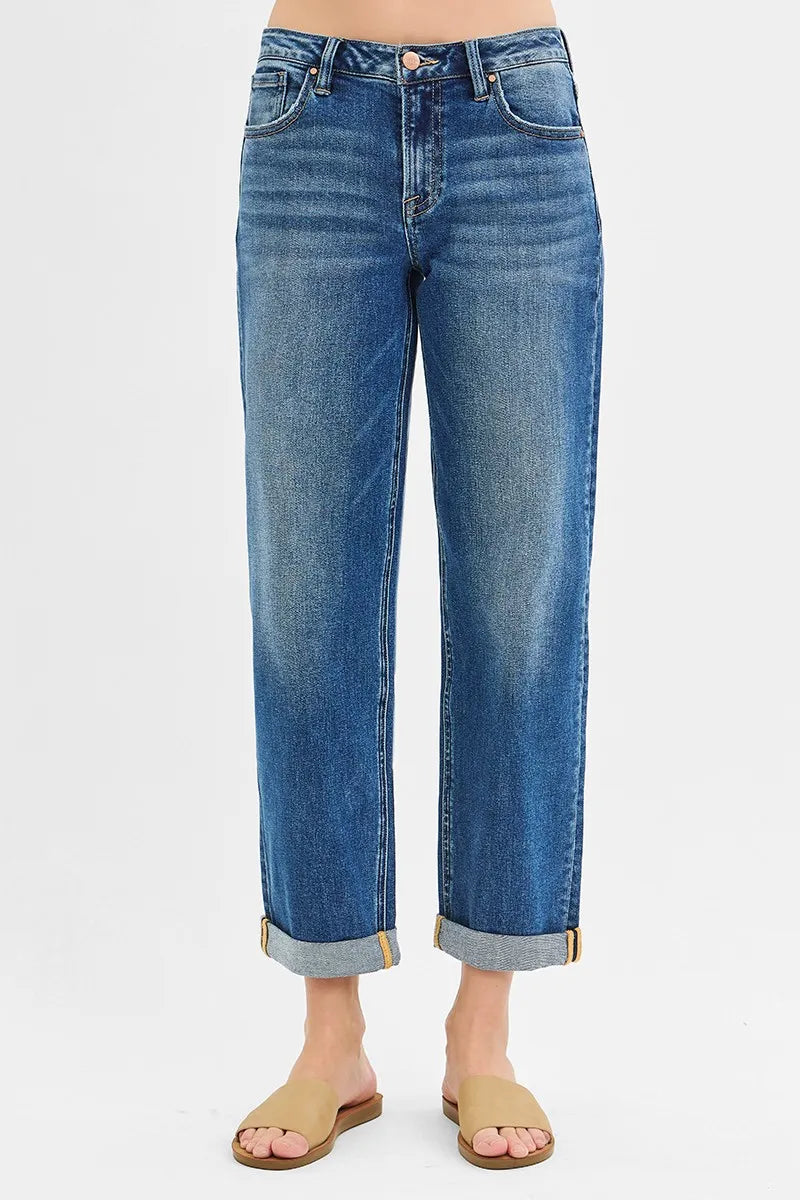 Mid Rise Boyfriend Roll Up Jeans