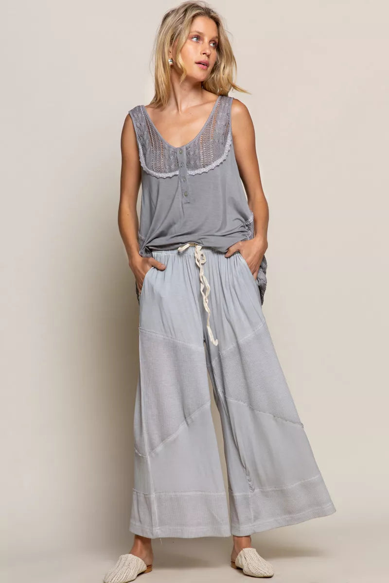Elastic Waistband Wide Leg Pants with Drawstring