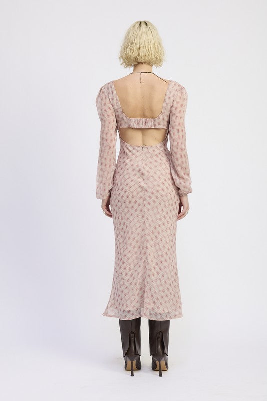 Open Back Puff Sleeve Maxi Dress