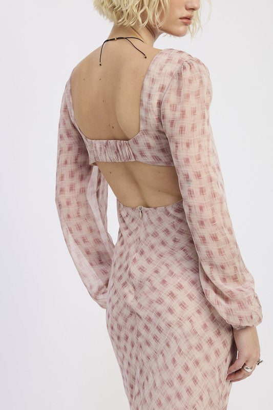 Open Back Puff Sleeve Maxi Dress