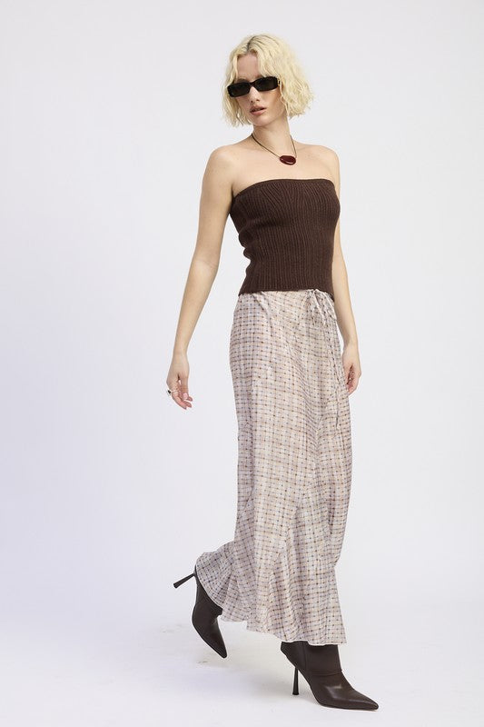 Drawstring Asymmetrical Seams Maxi Skirt