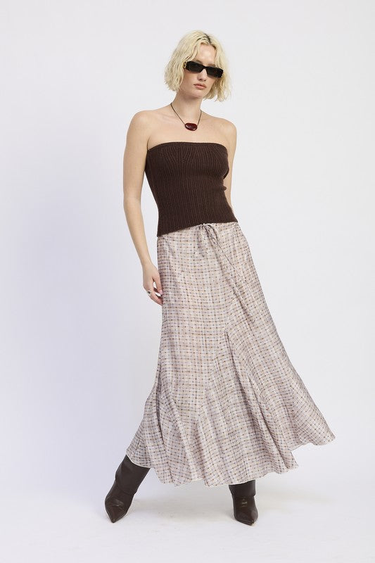 Drawstring Asymmetrical Seams Maxi Skirt