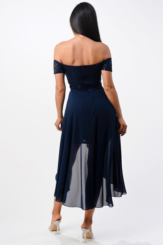 Embellished Waist High-Low Cocktail Dress