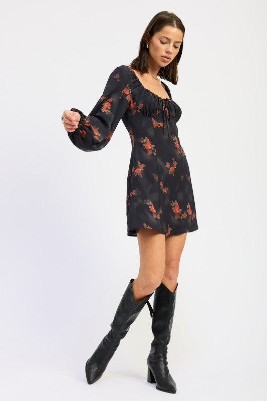 MINI LONG SLEEVE DRESS WITH SQUARE NECKLINE