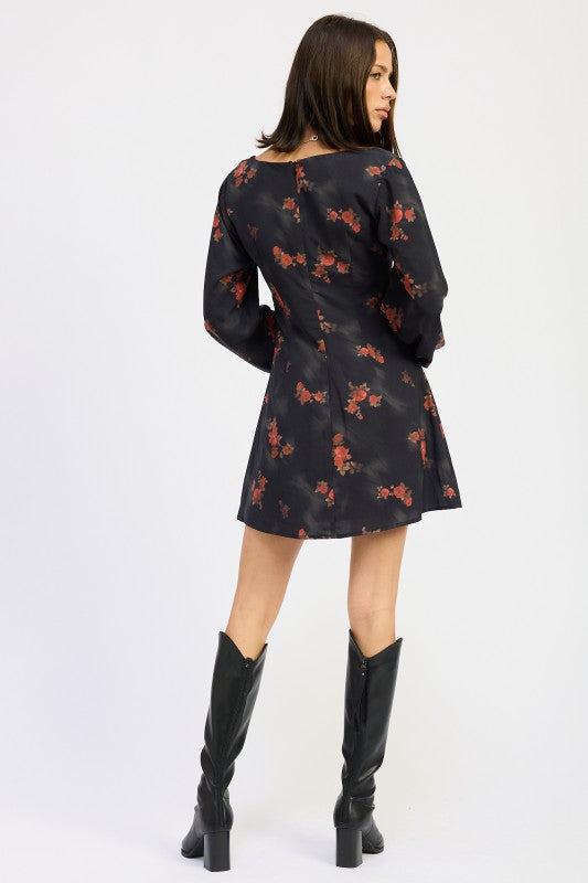 MINI LONG SLEEVE DRESS WITH SQUARE NECKLINE