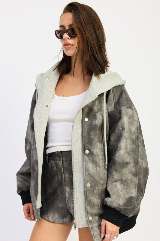 Vegan Leather Mix Media Bomber Jacket