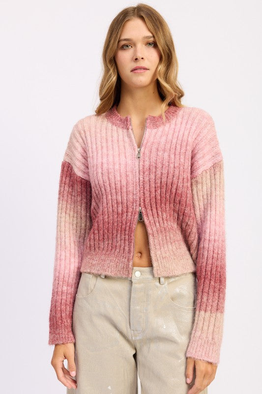 RIBBED CARDIGAN WITH DOUBLE ZIPPER