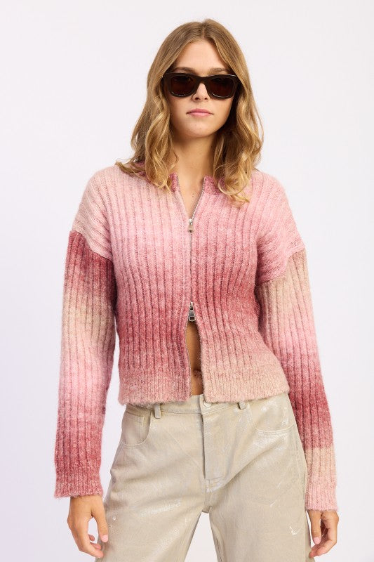 RIBBED CARDIGAN WITH DOUBLE ZIPPER