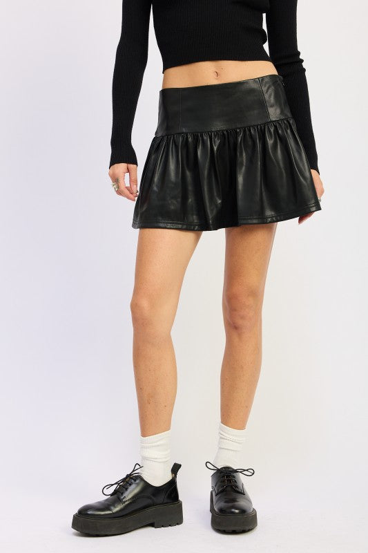 Vegan Leather Ruffle Skort