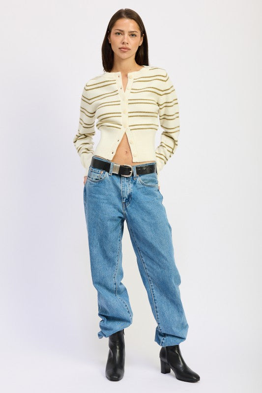 Button Down Striped Cardigan