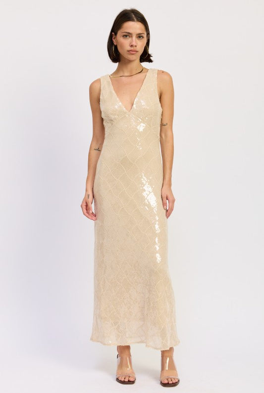 Sequin Open Scoop Back Midi Dress
