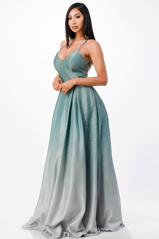 Spaghetti Strap Open Back Floor-Length Gown