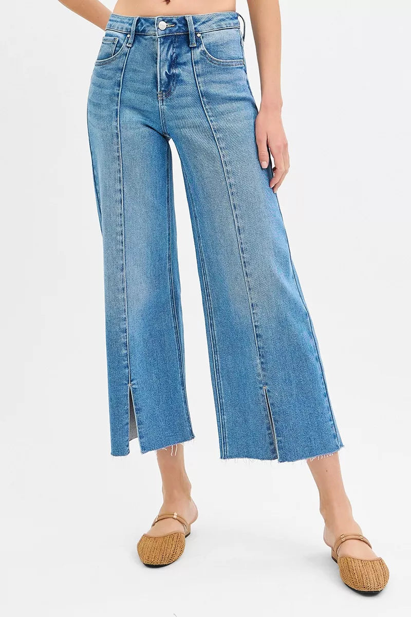 Tummy Control Mid Rise Wide Crop Jeans