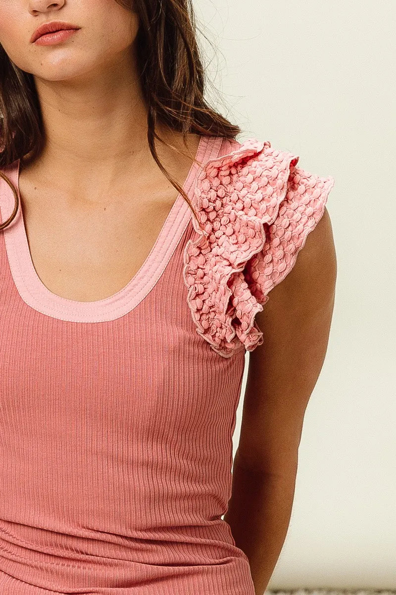 Rib Knit Ruffled Tank Top