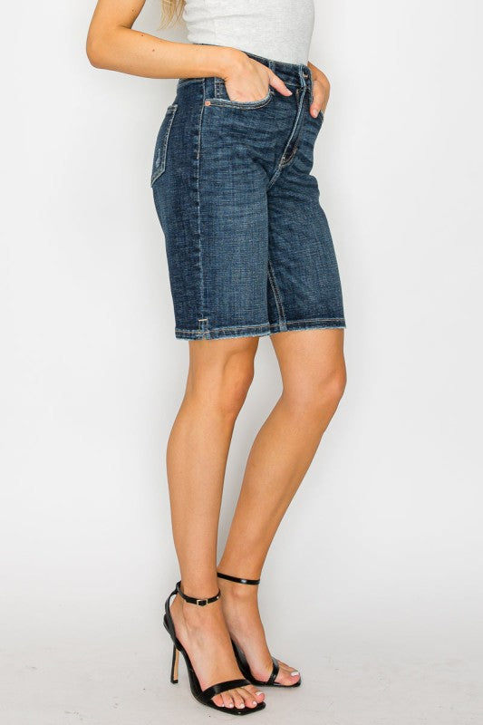 Dark Wash High Rise Bermuda Jeans