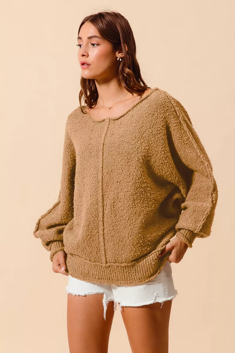 Loose Fit Exposed Seam Slouchy Boucle Sweater