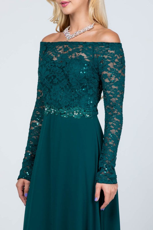Lace Bodice A-Line Full-Length Dress