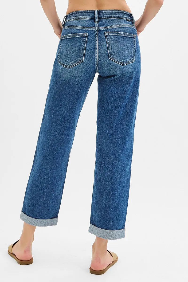 Mid Rise Boyfriend Roll Up Jeans