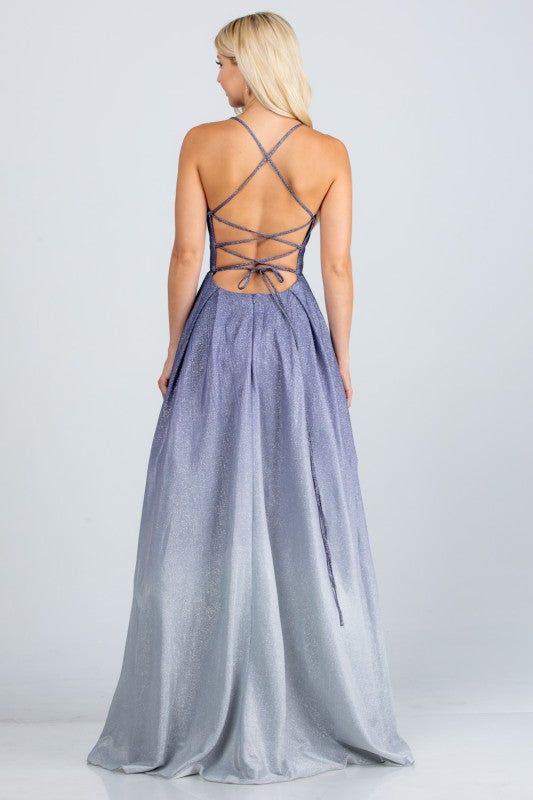 Spaghetti Strap Open Back Floor-Length Gown