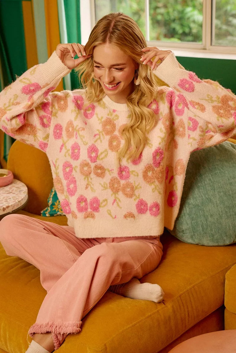 Towel Texture Floral Pattern Sweater