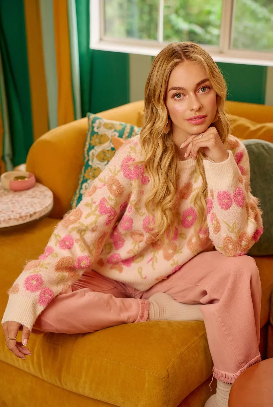 Towel Texture Floral Pattern Sweater