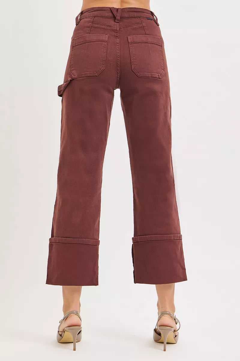 High Rise Wide Straight Cuffed Patch Jeans