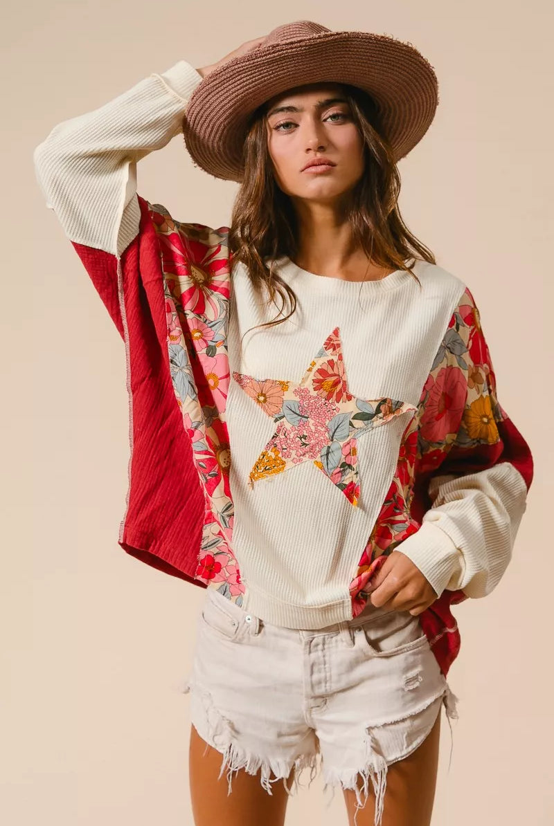 Floral Star Patch Sweatshirt