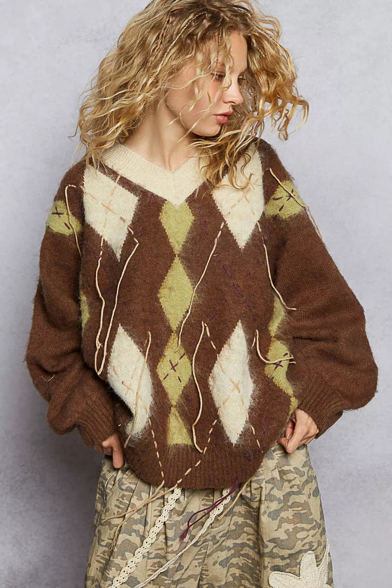 Argyle Pattern Mohair Sweater