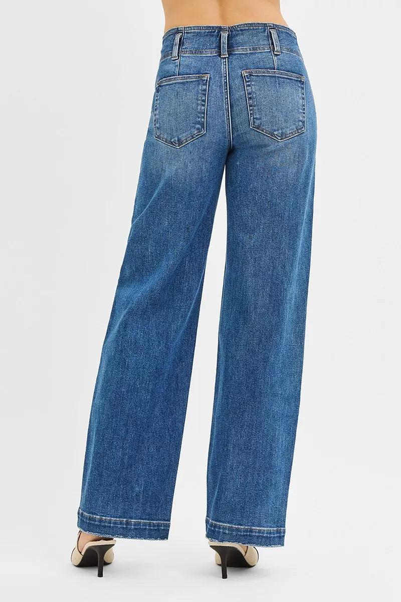 Mid Rise Fit Wide Baggy Jeans