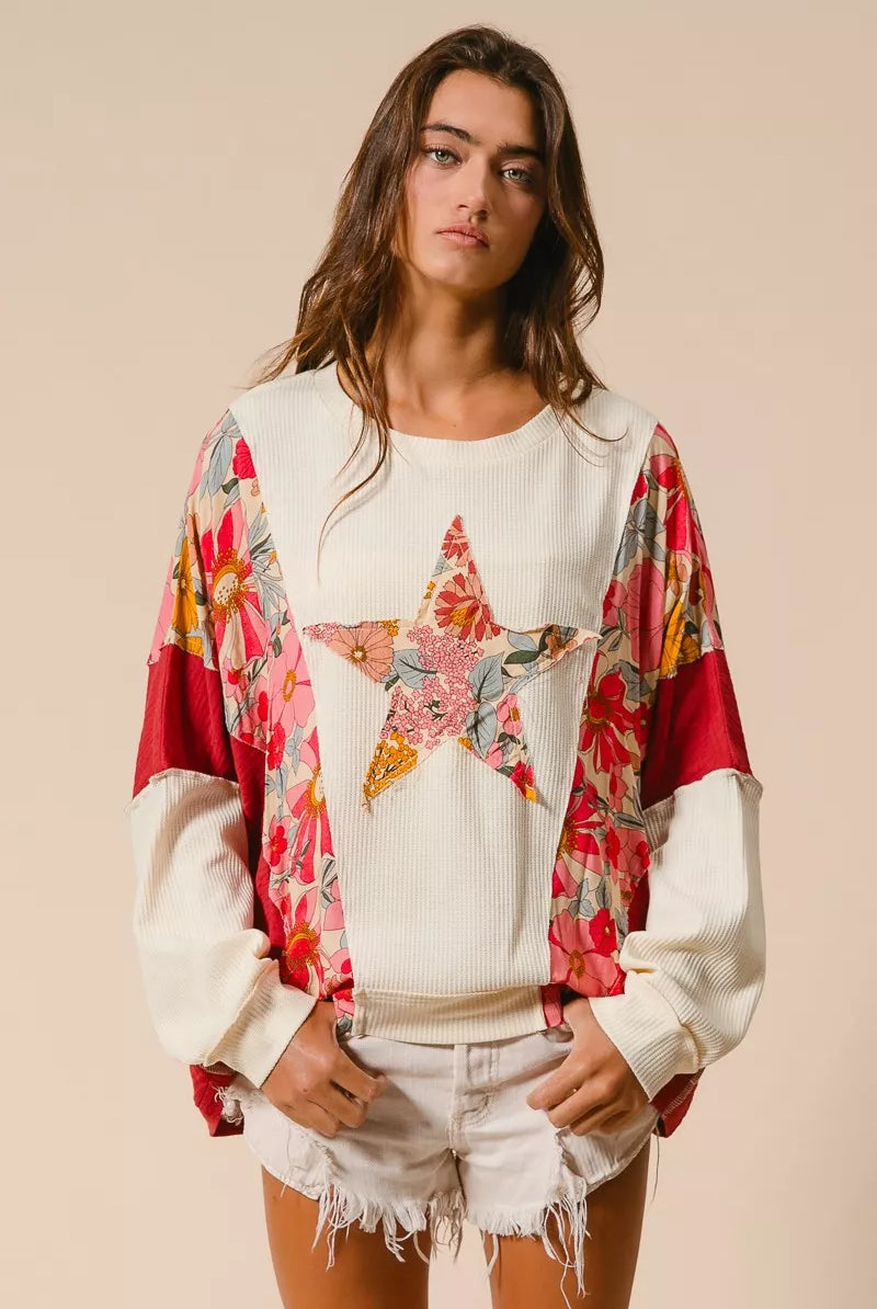 Floral Star Patch Sweatshirt
