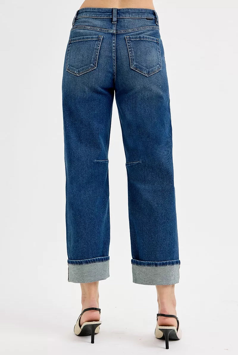 Slouchy Crop Barrel Cuffed Jeans