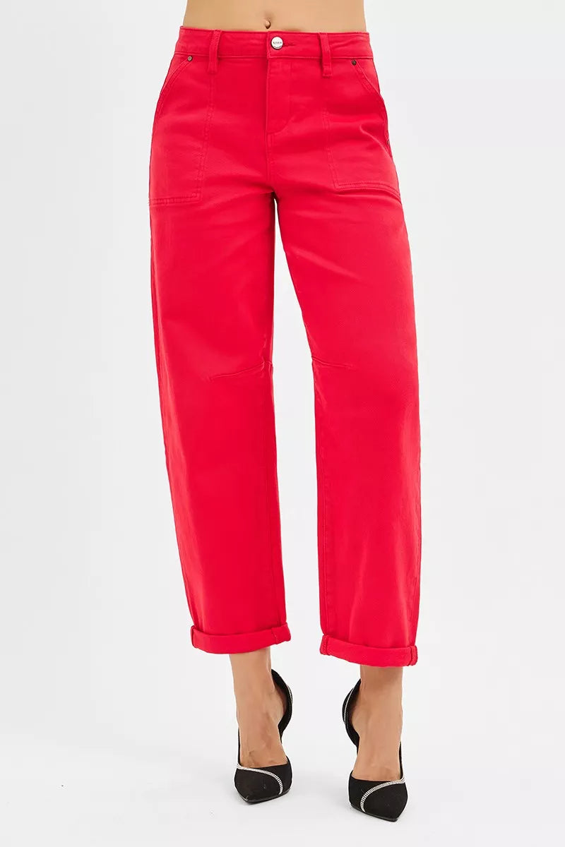 High Rise Ankle Cuffed Barrel Pants